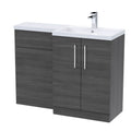 Nuie 1100mm Right Hand Combination, Polymarble Basin Pre-drilled with 1 Tap Hole, Bathroom Storage Unit in Anthracite Woodgrain