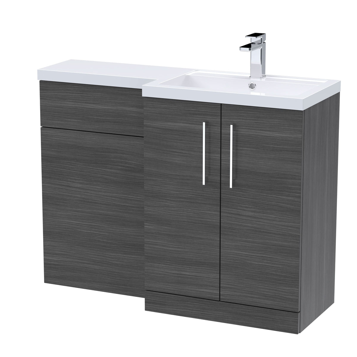 Nuie 1100mm Right Hand Combination, Polymarble Basin Pre-drilled with 1 Tap Hole, Bathroom Storage Unit in Anthracite Woodgrain