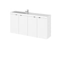 Hudson Reed Fusion Wall Hung 4 Door Vanity Unit & Polymarble Basin Compact, Bathroom Sink Vanity Unit, Gloss White, 1000mm