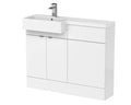 Hudson Reed Fusion Floor Standing 2 Door Vanity Unit & WC with Left Hand Semi Recessed Basin Combination, Sink Vanity Unit, Gloss White, 1100mm