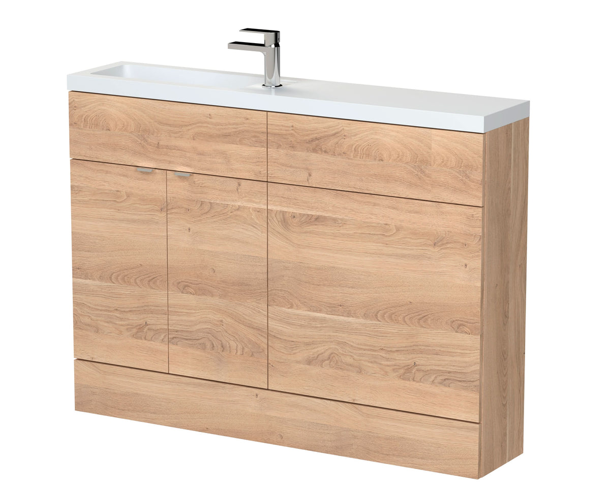 Hudson Reed Fusion Floor Standing Compact & Stylish Bathroom Storage Unit Combination, Bleached Oak, 1200mm