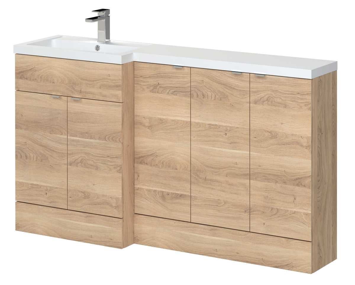 Hudson Reed Fusion Floor Standing Left Hand Combination, Stylish Bathroom Storage Unit, Bleached Oak, 1500mm