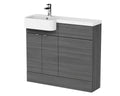 Hudson Reed Fusion Floor Standing 2 Door Vanity Unit & WC, Left Hand Semi Recessed Basin Combination, Sink Vanity Unit, Anthracite Woodgrain, 1000mm