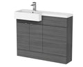 Hudson Reed Fusion Floor Standing 2 Door Vanity Unit & WC with Left Hand Semi Recessed Basin Combination, Sink Vanity Unit, Anthracite Woodgrain, 1100mm