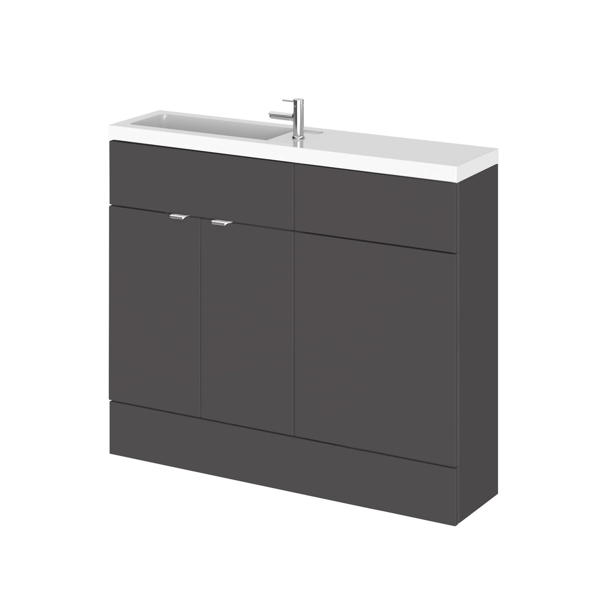 Hudson Reed Fusion Floor Standing 2 Door Vanity Unit & WC Combination Compact, Bathroom Storage Unit, Gloss Grey, 1000mm
