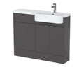 Hudson Reed Fusion Floor Standing 2 Door Vanity Unit & WC with Right Hand Semi Recessed Basin Combination, Sink Vanity Unit, Gloss Grey, 1100mm