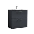 Nuie Arno Floor Standing 2 Drawer Vanity Unit & Minimalist Ceramic Basin, Sleek Sink Vanity Unit in Soft Black, 800mm