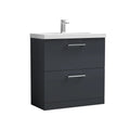 Nuie Arno Floor Standing 2 Drawer Vanity Unit & Thin-Edge Ceramic Basin, Contemporary Sink Vanity Unit in Soft Black, 800mm