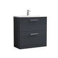 Nuie Arno Floor Standing 2 Drawer Vanity Unit & Thin-Edge Ceramic Basin, Elegant Sink Vanity Unit in Soft Black, 800mm