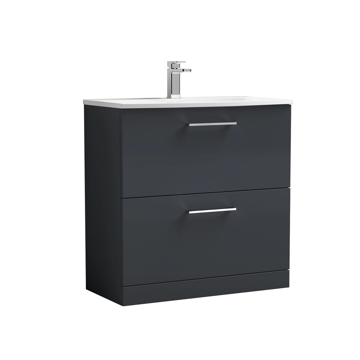 Nuie Arno Floor Standing 2 Drawer Vanity Unit & Thin-Edge Ceramic Basin, Elegant Sink Vanity Unit in Soft Black, 800mm