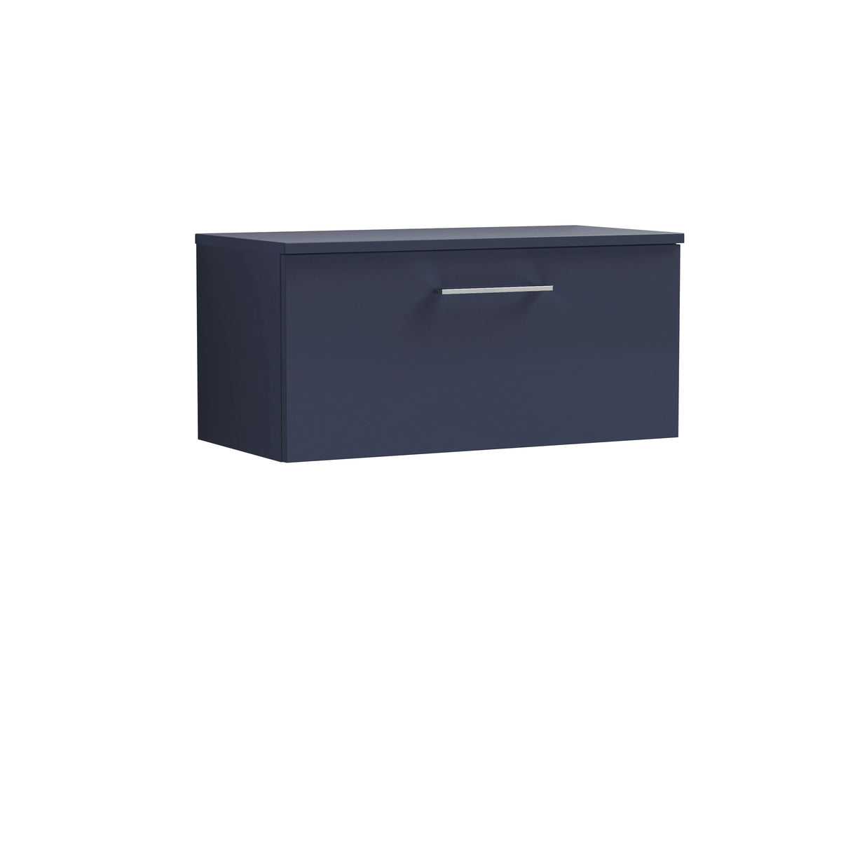 Nuie Arno Wall Hung 1-Drawer Vanity & Black Worktop, Stylish Counter Top Vanity Unit in Midnight Blue, 800mm