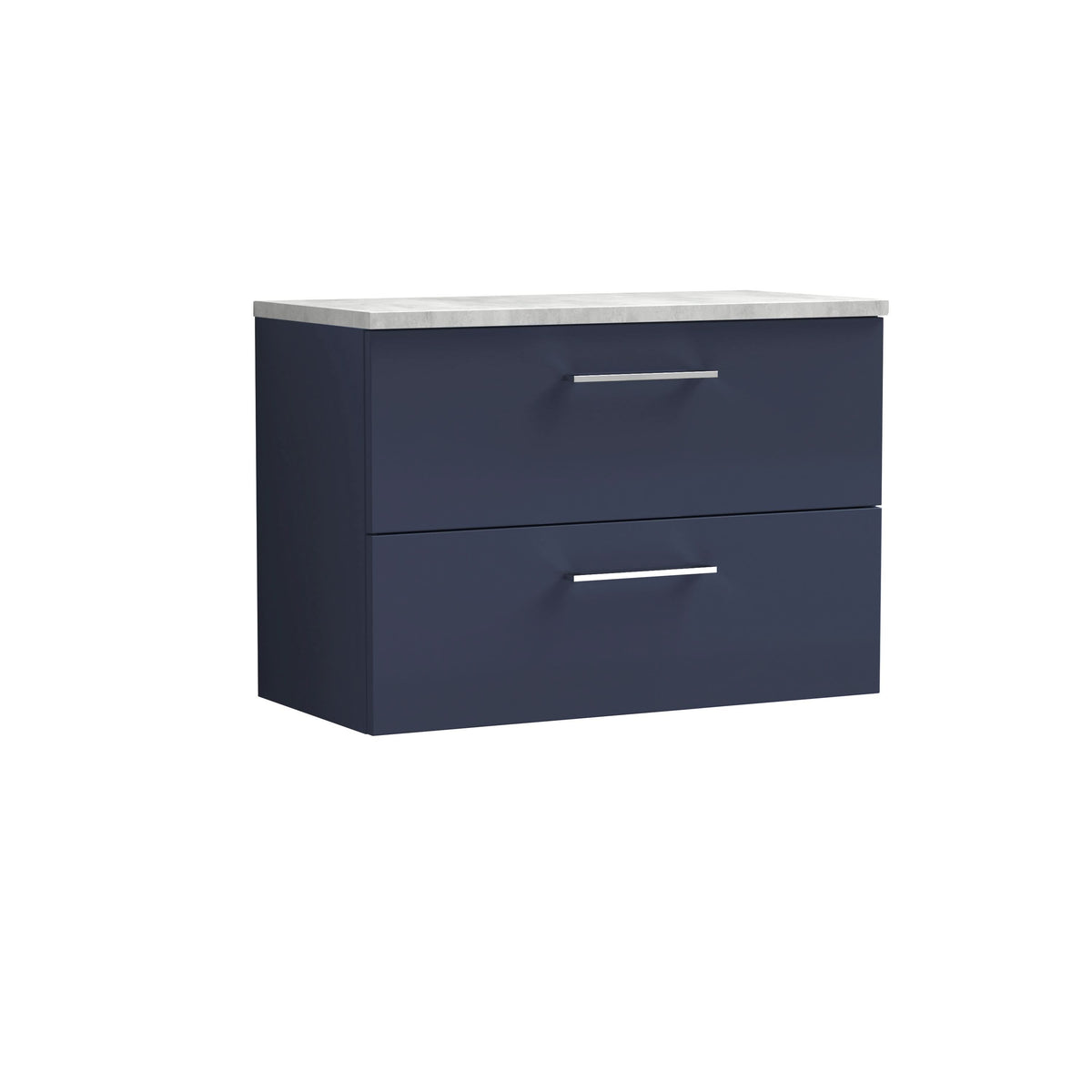 Nuie Arno Wall Hung 2-Drawer Vanity & Bellato Grey Laminate Worktop, Stylish Counter Top Vanity Unit in Midnight Blue, 800mm