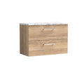 Nuie Arno Wall Hung 2-Drawer Vanity & Carrera Marble Laminate Worktop, Stylish Counter Top Vanity Unit in Bleached Oak, 800mm