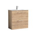Nuie Arno Floor Standing 2 Drawer Vanity Unit & Minimalist Ceramic Basin, Contemporary Sink Vanity Unit in Bleached Oak, 800mm