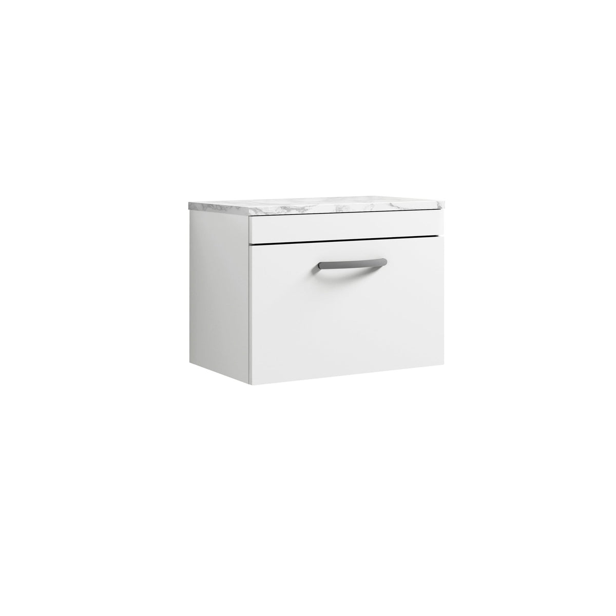 Nuie Arno Wall Hung Vanity Unit with 1 Soft-Close Drawer & Gloss White Laminate Top, Modern Counter Top Vanity Unit in Gloss White, 600mm