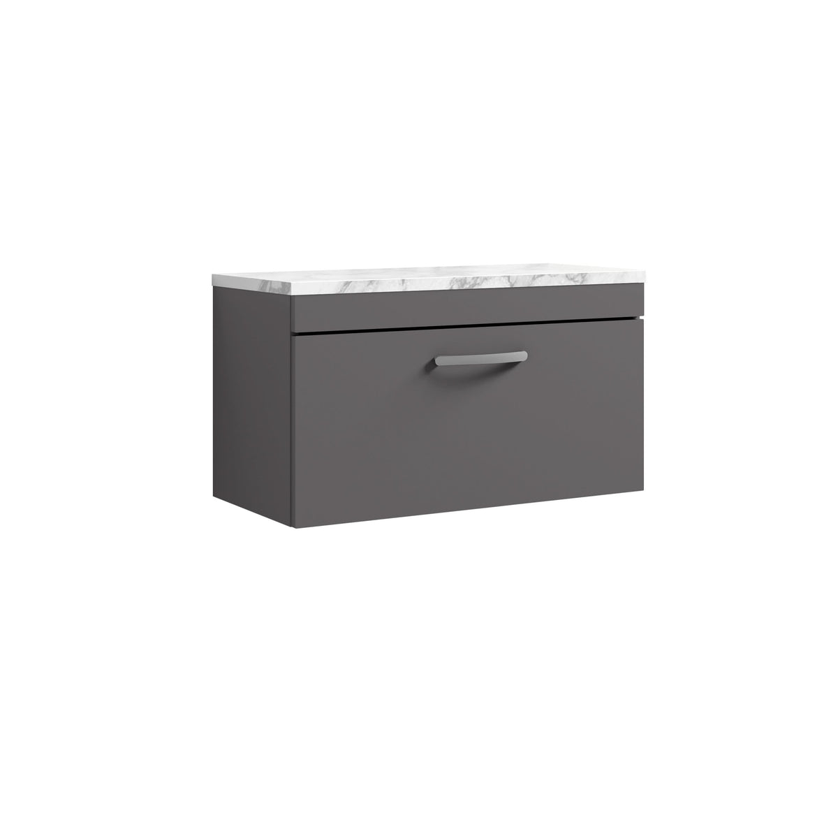 Nuie Athena Wall Hung 1-Drawer Vanity Unit with Laminate Worktop in Gloss Grey, Sleek Counter Top Vanity Unit in Gloss Grey, 800mm