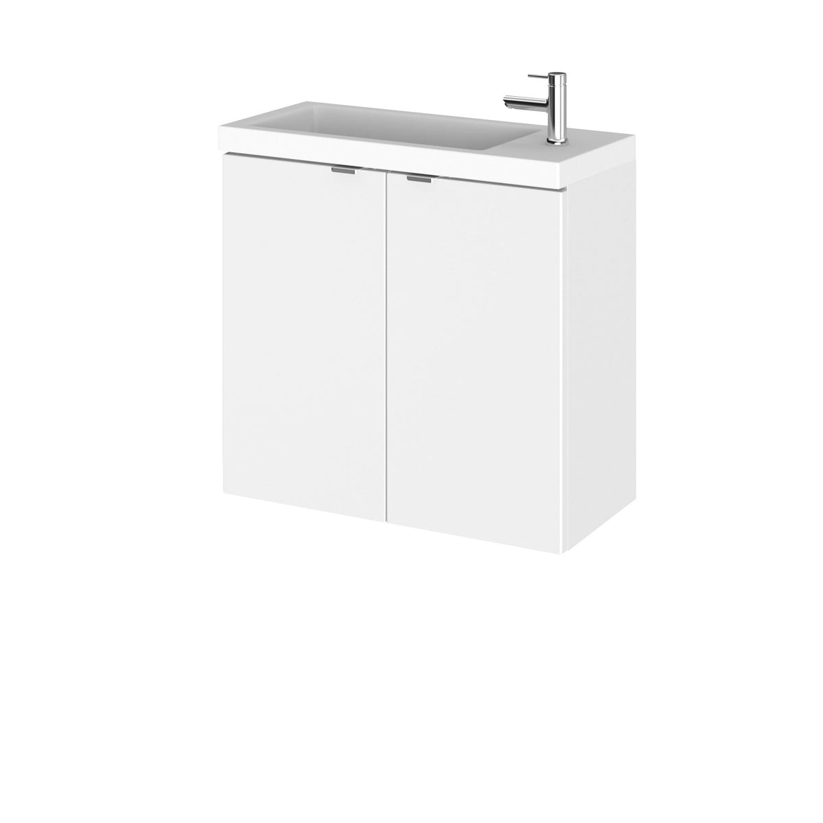 Hudson Reed Fusion Wall Hung 2 Door Vanity Unit & Polymarble Basin, Gloss White, Stylish Sink Vanity Unit, 600mm