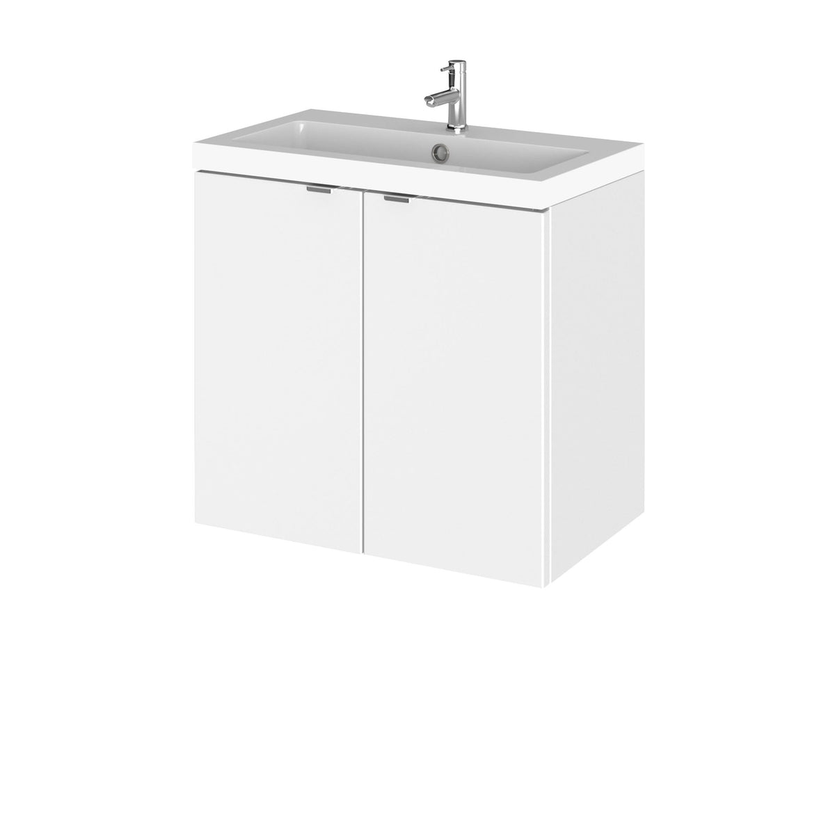Hudson Reed Fusion Wall Hung 2 Door Vanity Unit & Polymarble Basin Compact, Stylish Vanity Unit with Basin, Gloss White, 600mm