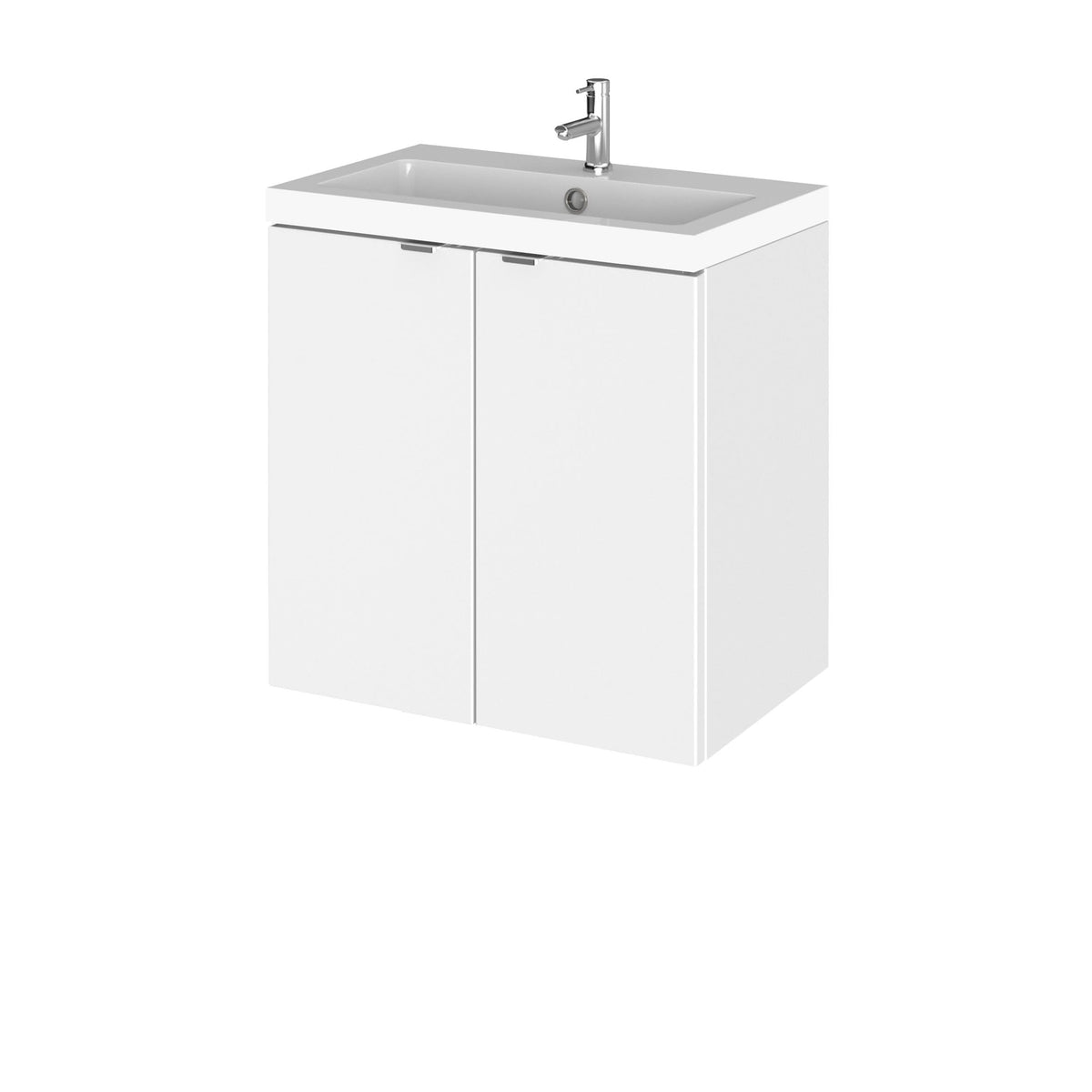 Hudson Reed Fusion Wall Hung 2 Door Vanity Unit & Polymarble Basin, Stylish Vanity Unit with Basin, Gloss White, 500mm