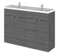 Hudson Reed Fusion Floor Standing 4 Door Vanity Unit & Twin Polymarble Basin, Sink Vanity Unit, Anthracite Woodgrain, 1200mm