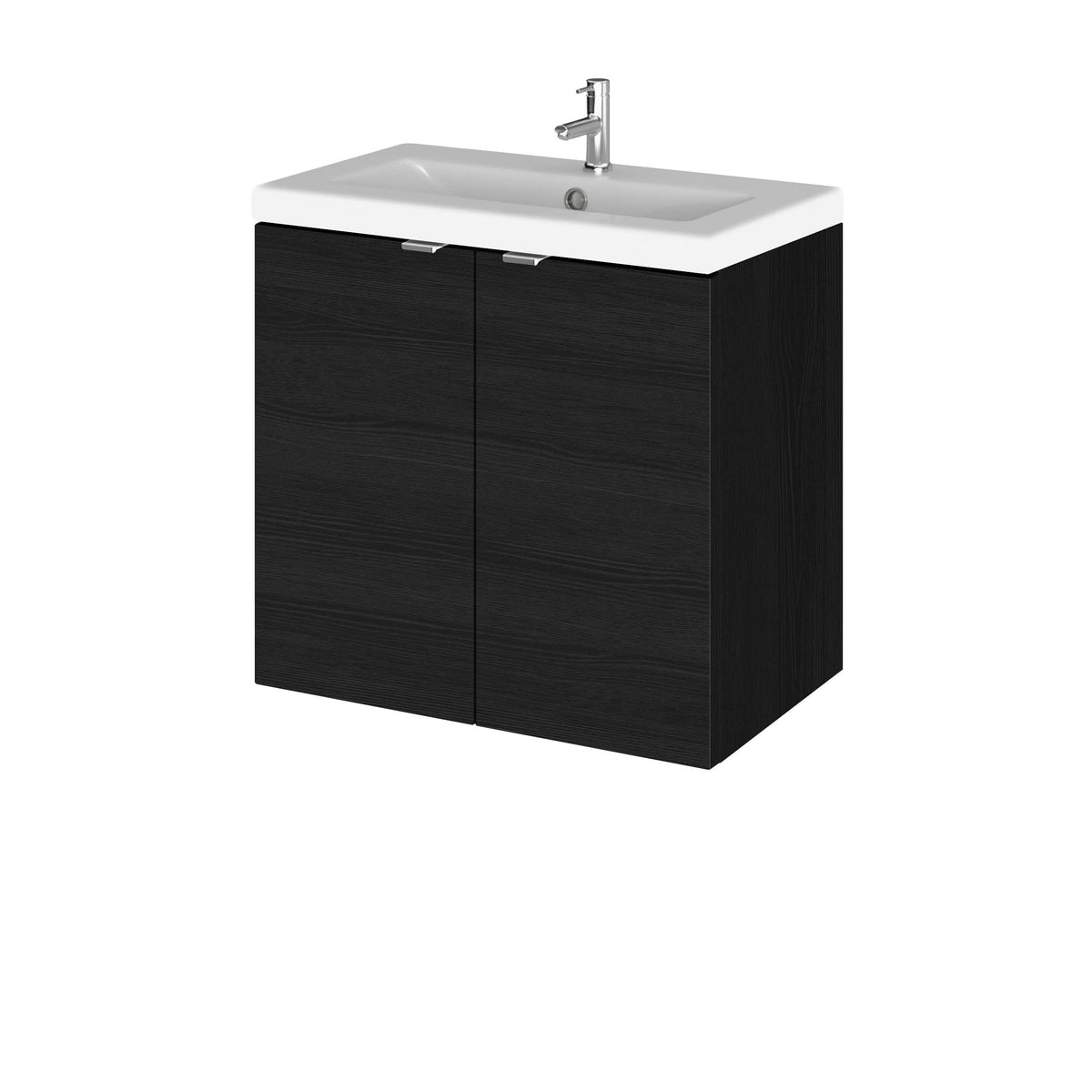 Hudson Reed Fusion Wall Hung 2 Door Vanity Unit & Ceramic Basin, Sink Vanity Unit, Charcoal Black, 600mm