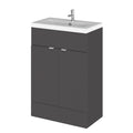 Hudson Reed Fusion Floor Standing 2 Door Vanity Unit & Ceramic Basin, Stylish Sink Vanity Unit, Gloss Grey, 600mm