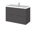 Hudson Reed Fusion Wall Hung 2 Drawer Vanity Unit & Polymarble Basin, Stylish Sink Vanity Unit, Gloss Grey, 800mm