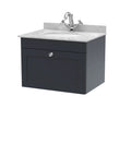 Nuie Classique Wall Hung 1 Drawer Unit & 1 Tap Hole Grey Marble Top with Oval Basin, Sink Vanity Unit in Soft Black with White Basin, 600mm
