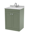 Nuie Classique Floor Standing 2 Door Vanity Unit & 1 Tap Hole Grey Marble Top with Oval Basin, Contemporary Sink Vanity Unit in Satin Green with White Basin, 600mm