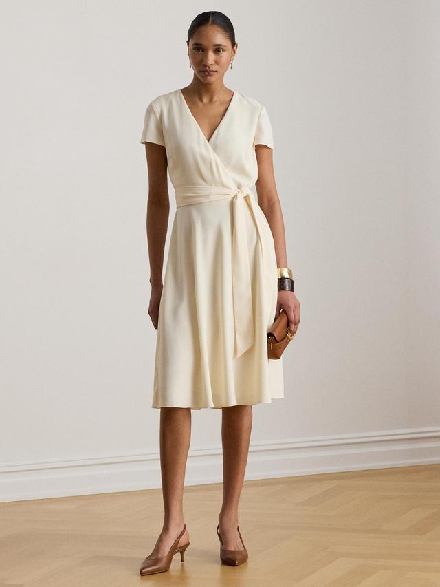 Ralph Lauren Women's Plain Belted Surplice Wrap Dress - Cream - Size 8