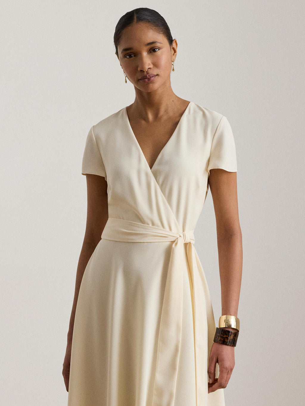 Ralph Lauren Women's Plain Belted Surplice Wrap Dress - Cream - Size 8