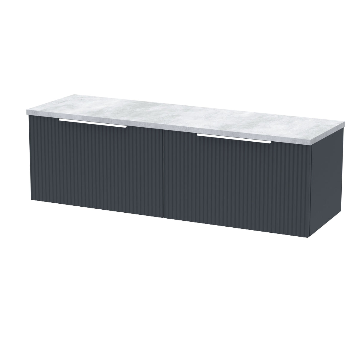 Hudson Reed Fluted Wall Hung 2-Drawer Vanity Unit & Bellato Grey Laminate Worktop, Counter Top Vanity Unit in Soft Black, 1200mm
