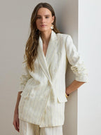 Ralph Lauren Womens Stripe Double Breasted Pure Linen Blazer White/Blue 12UK