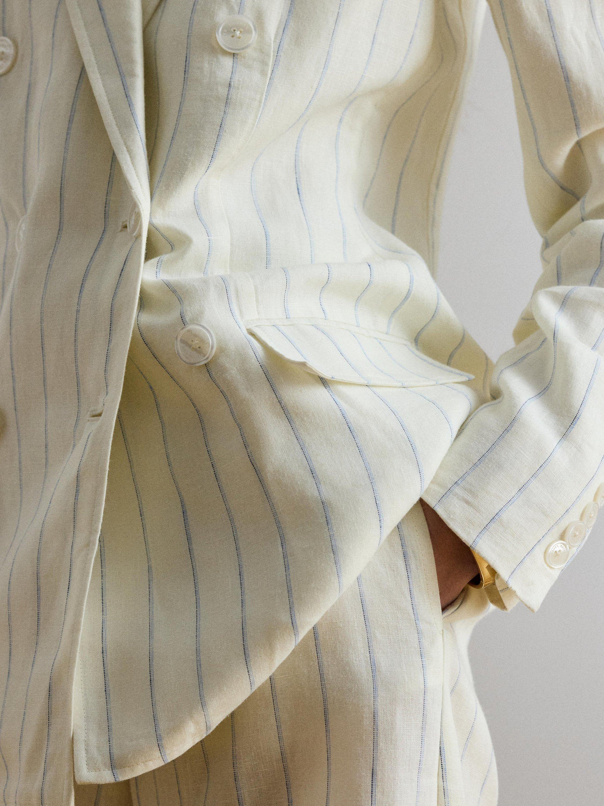 Ralph Lauren Womens Stripe Double Breasted Pure Linen Blazer White/Blue 12UK