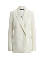 Ralph Lauren Womens Stripe Double Breasted Pure Linen Blazer White/Blue 12UK