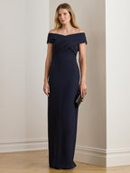 Ralph Lauren Women's Irene Crepe Off Shoulder Dress - Lighthouse Navy Size 8