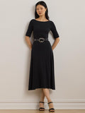Ralph Lauren Munzie Women's Rib Knit Stretch Cotton Midi Dress Medium Black