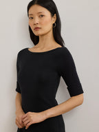 Ralph Lauren Munzie Women's Rib Knit Stretch Cotton Midi Dress Medium Black