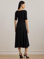 Ralph Lauren Munzie Women's Rib Knit Stretch Cotton Midi Dress Medium Black