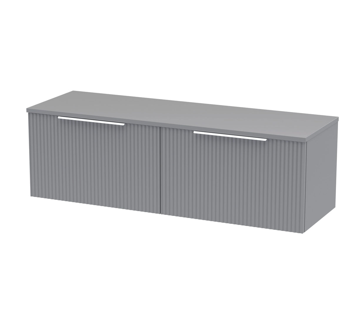 Hudson Reed Fluted Wall Hung 2-Drawer Vanity Unit & Grey Laminate Worktop, Counter Top Vanity Unit in Satin Grey, 1200mm
