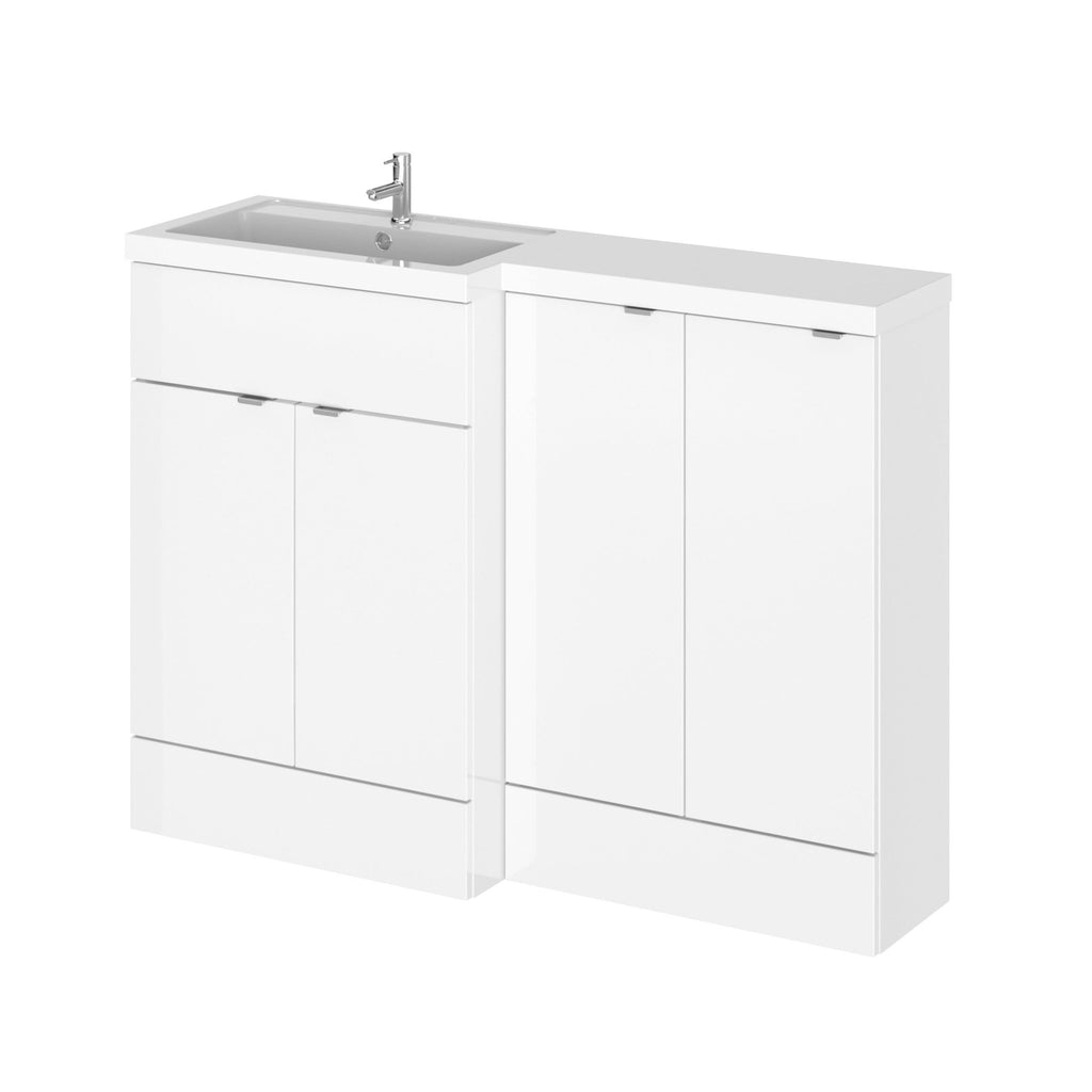 Hudson Reed Fusion Floor Standing 4 Door Vanity Basin Left Hand Combination, Vanity Unit with Basin, Gloss White, 1200mm