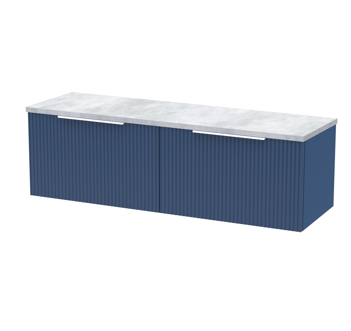 Hudson Reed Fluted Wall Hung 2-Drawer Vanity Unit & Bellato Grey Laminate Worktop, Counter Top Vanity Unit in Satin Blue, 1200mm