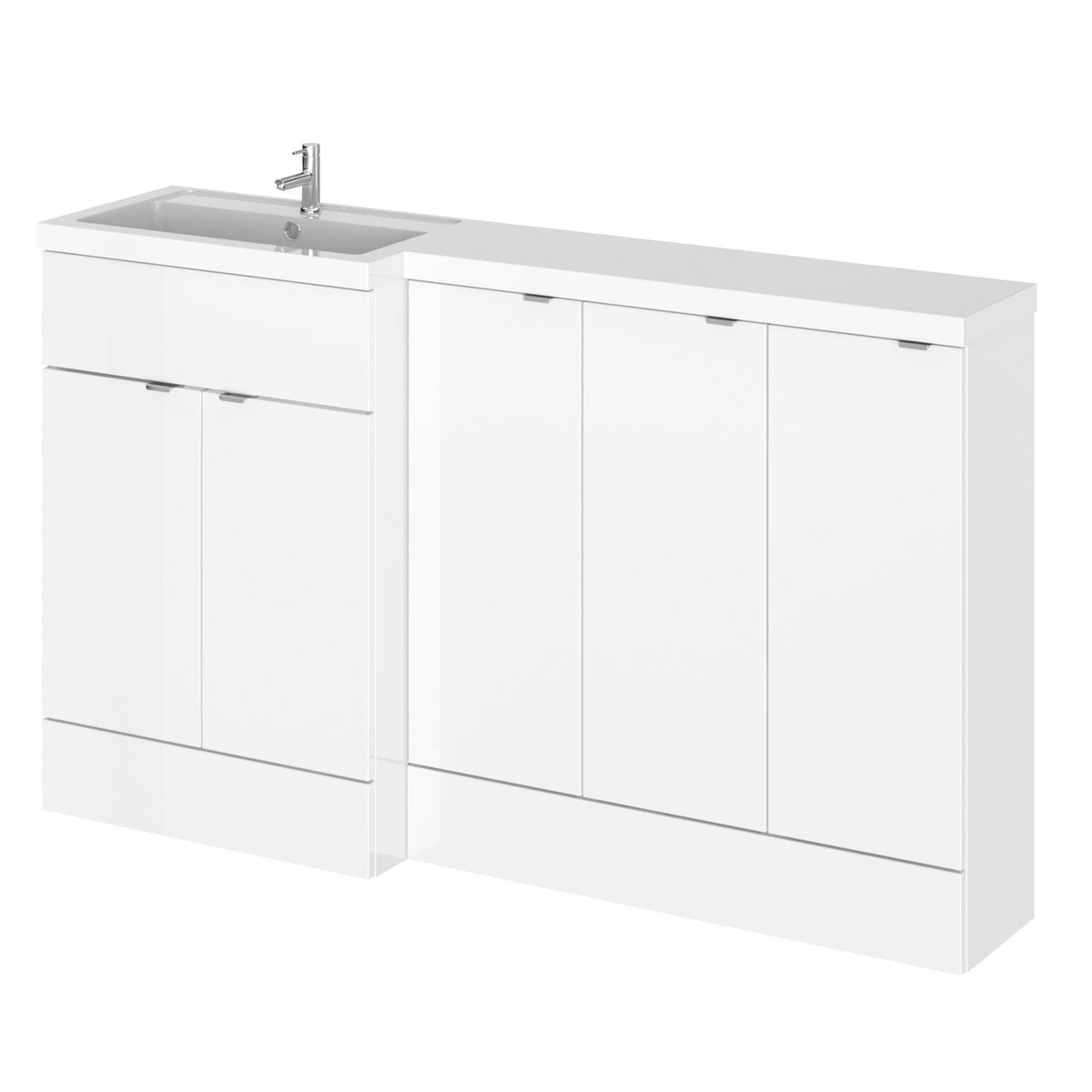 Hudson Reed Fusion Floor Standing 5 Door Vanity Basin & WC Left Hand Combination, Vanity Unit with Basin, Gloss White, 1500mm
