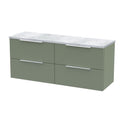 Hudson Reed Fluted Wall Hung 4-Drawer Vanity Unit & Bellato Grey Laminate Worktop, Counter Top Vanity Unit in Satin Green, 1200mm
