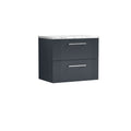 Nuie Deco Wall Hung 2-Drawer Vanity Unit & Carrera Marble Laminate Worktop, Counter Top Vanity Unit in Soft Black, 600mm