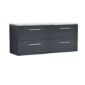 Nuie Deco Wall Hung 4-Drawer Vanity Unit & Carrera Marble Laminate Worktop, Counter Top Vanity Unit in Soft Black, 1200mm