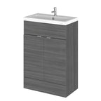 Hudson Reed Fusion Floor Standing 2 Door Vanity Unit & Polymarble Basin, Vanity Unit with Basin, Anthracite Woodgrain, 600mm