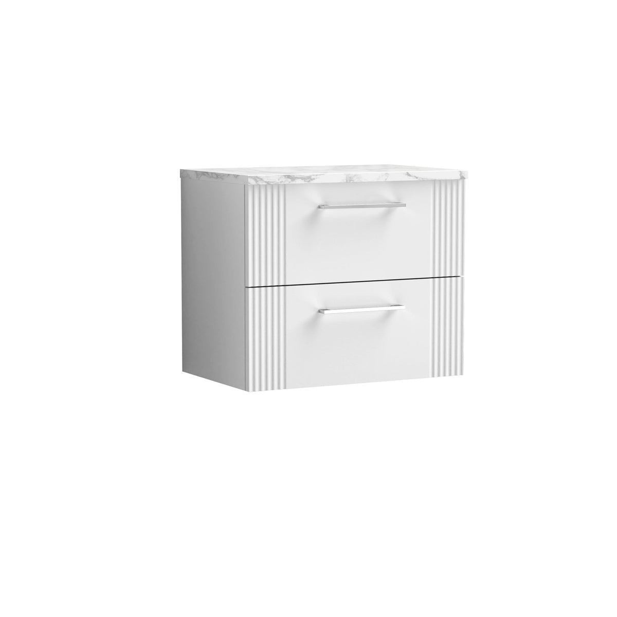 Nuie Deco Wall Hung 2-Drawer Vanity Unit & Bellato Grey Laminate Worktop, Counter Top Vanity Unit in Satin White, 600mm