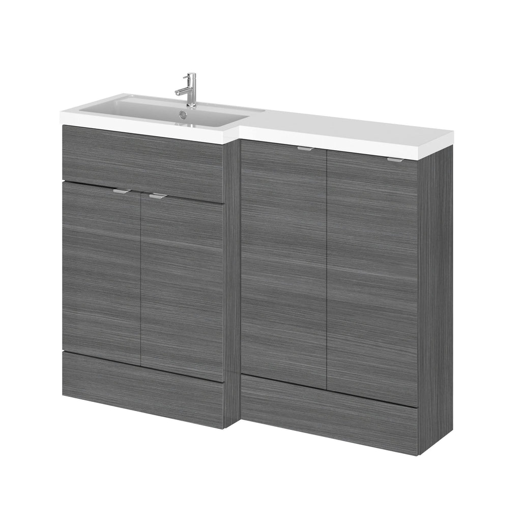Hudson Reed Fusion Floor Standing 4 Door Vanity Basin Left Hand Combination,Sink Vanity Unit, Anthracite Woodgrain, 1200mm