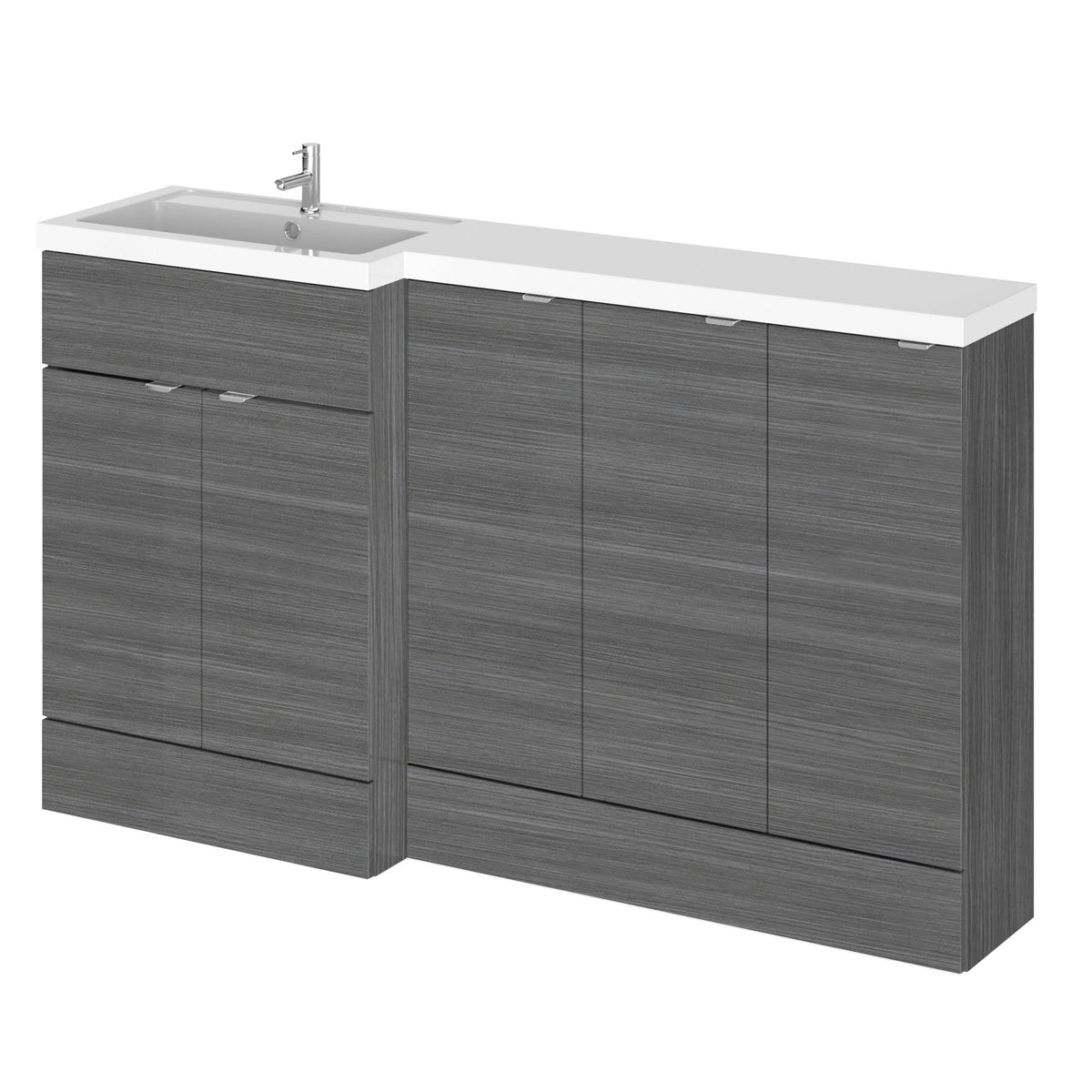 Hudson Reed Fusion Floor Standing 5 Door Vanity Basin Left Hand Combination, Sink Vanity Unit, Anthracite Woodgrain, 1500mm